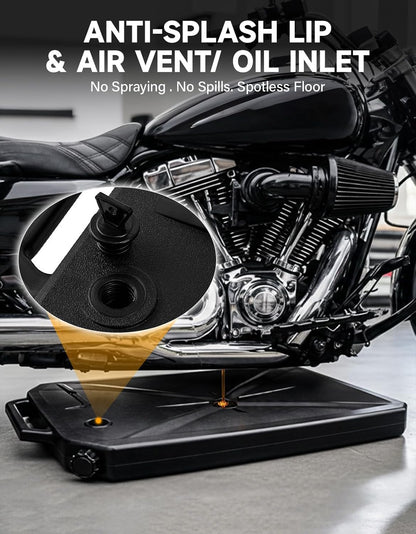 TCT-MOTORPARTS 10 Quart ABS Oil Drain Pan w/Spout Low Profile Fit for Harley Road King Electra Street Road Glide Ultra Limited Dyna Freewheeler CVO Tri Glide Heritage Softail Fat Bob