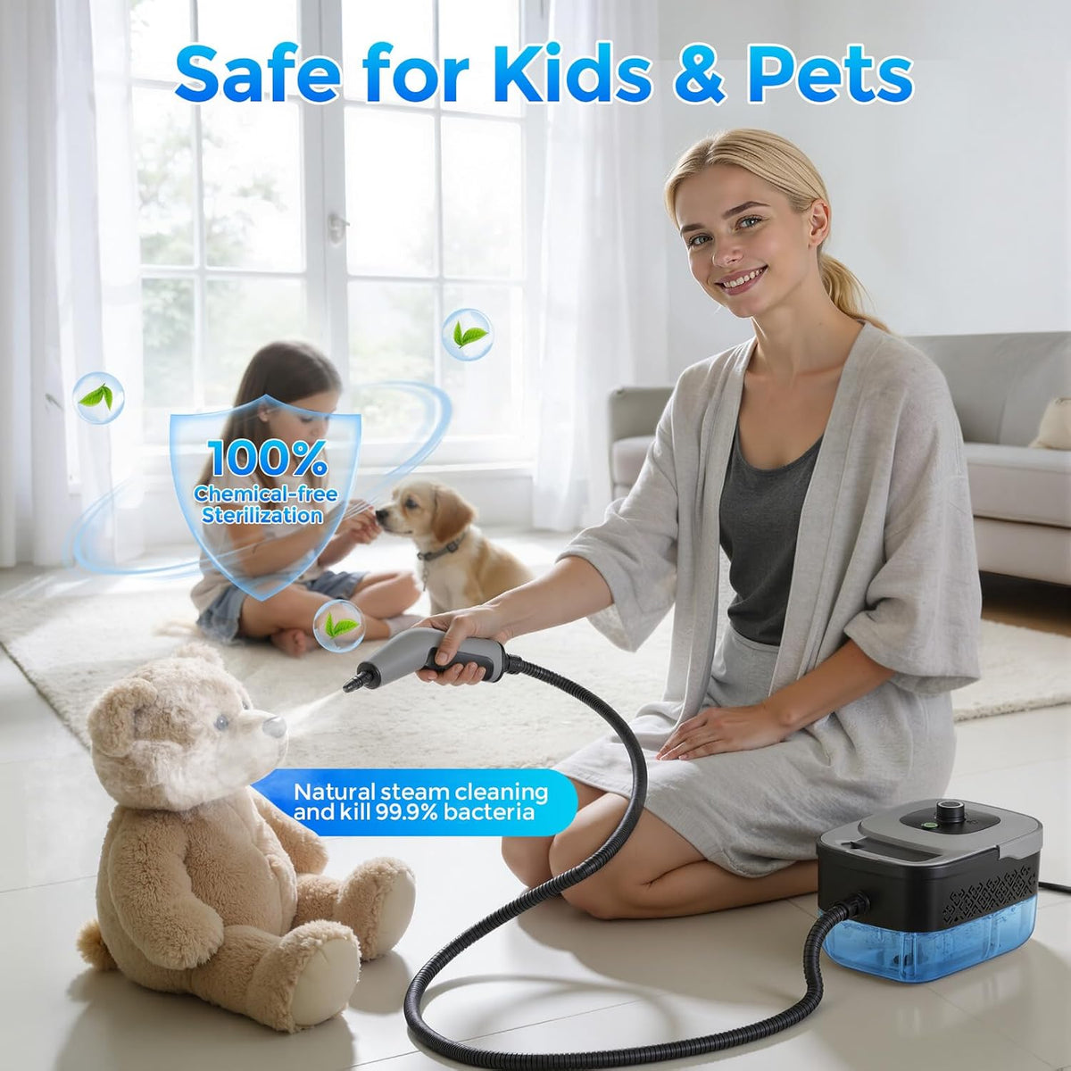 Steam Cleaner, Portable Steam Cleaner for Home with 1800W High Pressure, 15s Heat-Up,1600ML Large Tank, Handheld Steam Cleaner for Cleaning Upholstery, Tile, Car, Bathroom, Grout, Floor (Grey)
