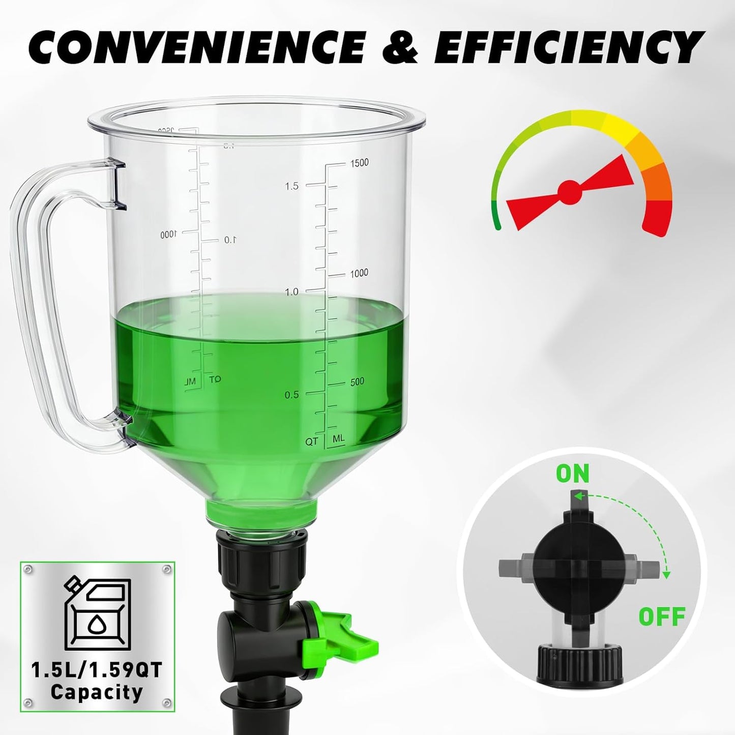 20-Piece Engine Oil Funnel Kit, 1.59QT/1.5L Oil Funnel Set with 12 Adapters, Siphon Hose Pump, Towel, Elbow Fitting, Arrow Screen and Magnetic Storage Hooks Tray, Compatible with GM/Ford/BMW/Audi Etc.