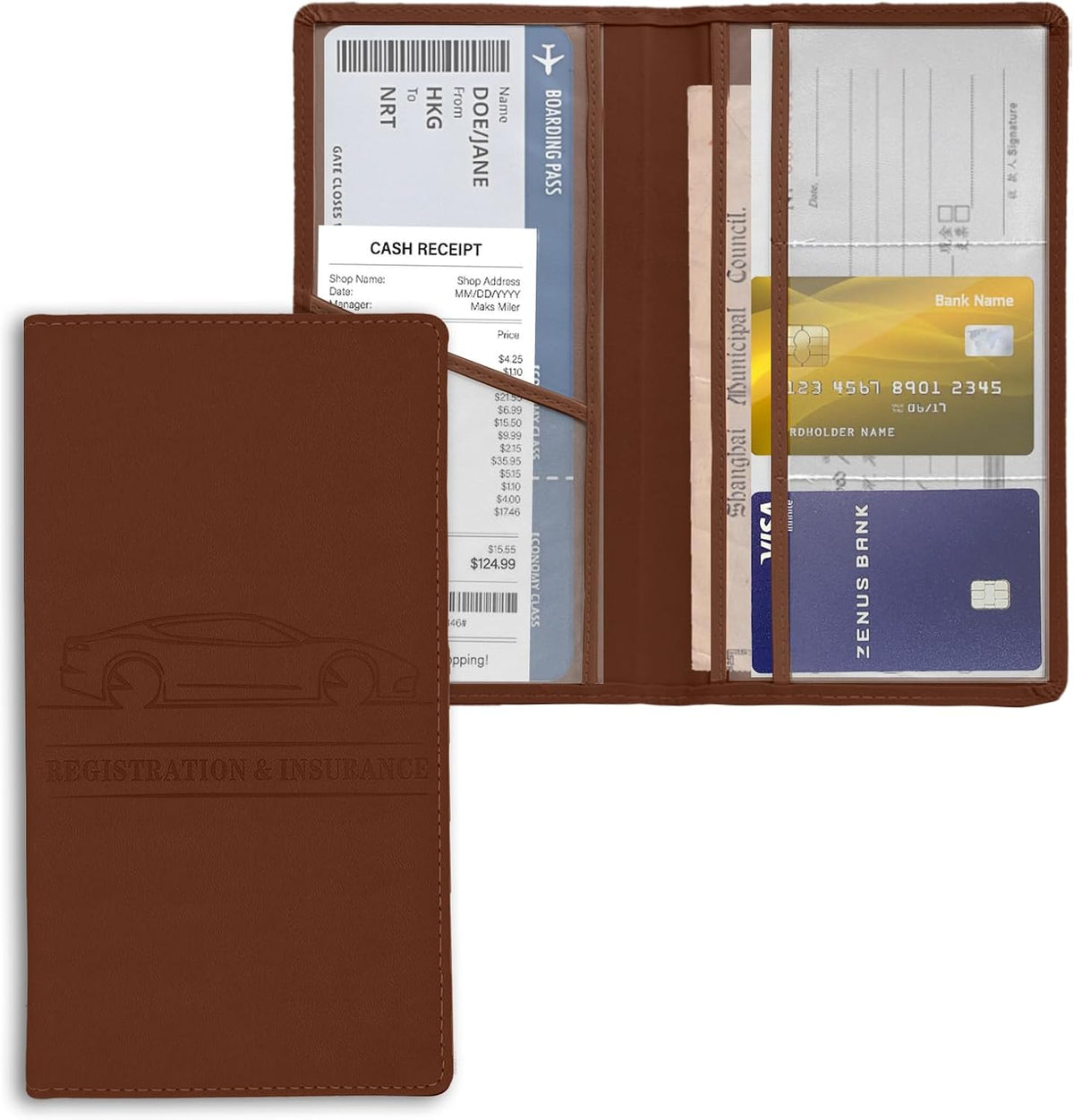 Leather Premium Car Registration & Insurance Card Holder, Vehicle Glove Box Wallet Case, for Documents, Cards, License (Blue)