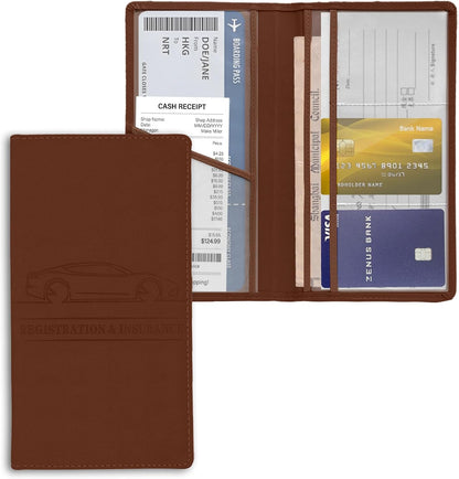 Leather Premium Car Registration & Insurance Card Holder, Vehicle Glove Box Wallet Case, for Documents, Cards, License (Blue)