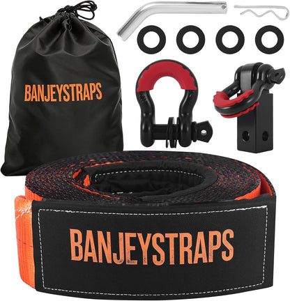 45,000 lb Recovery Tow Strap Kit with 3/4" Shackles（2pcs） - 4" x20' Heavy Duty Snatch Strap for Off-Road Truck & Jeep Recovery, Includes Storage Bag for SUV & 4x4 Vehicle Emergency