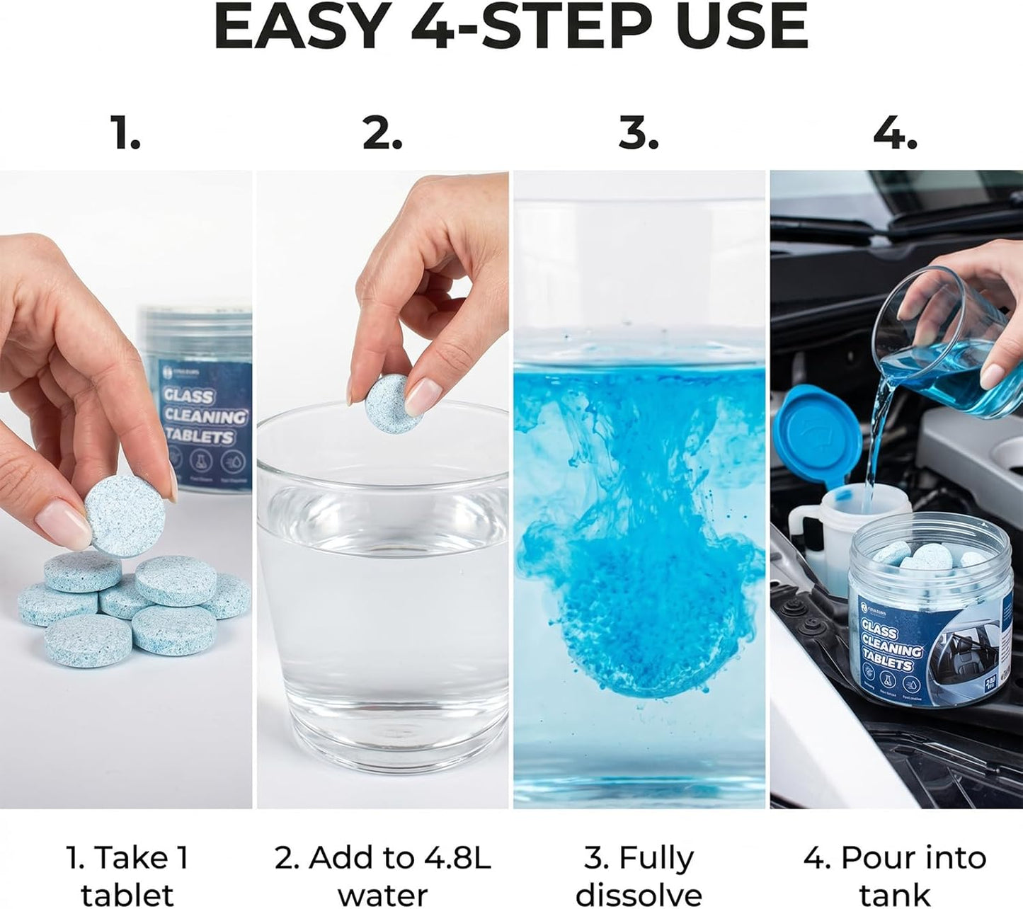 Coldcool Windshield Washer Tablets, 250-Pack Effervescent Car Glass Cleaning Tablets, Streak-Free Windshield Wiper Fluid Concentrate Replacement for All Vehicles