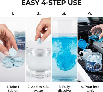 Coldcool Windshield Washer Tablets, 250-Pack Effervescent Car Glass Cleaning Tablets, Streak-Free Windshield Wiper Fluid Concentrate Replacement for All Vehicles