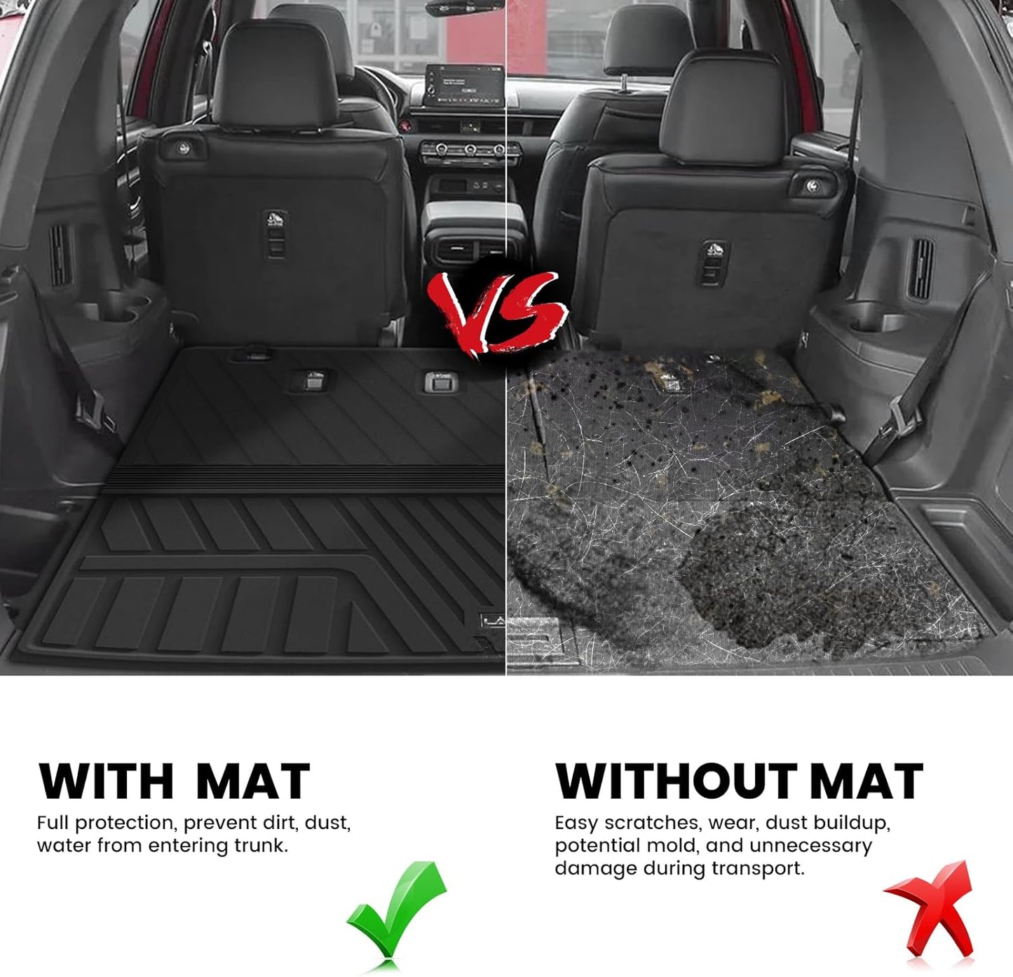 LASFIT Floor Mats and Cargo Liner for Honda CR-V 2026 2025 2024 2023 (Gasoline & Hybrid & e:FCEV), All Weather TPE Car Trunk Mat (Upper Position), 1st & 2nd Row & Trunk Liner Full Set Black
