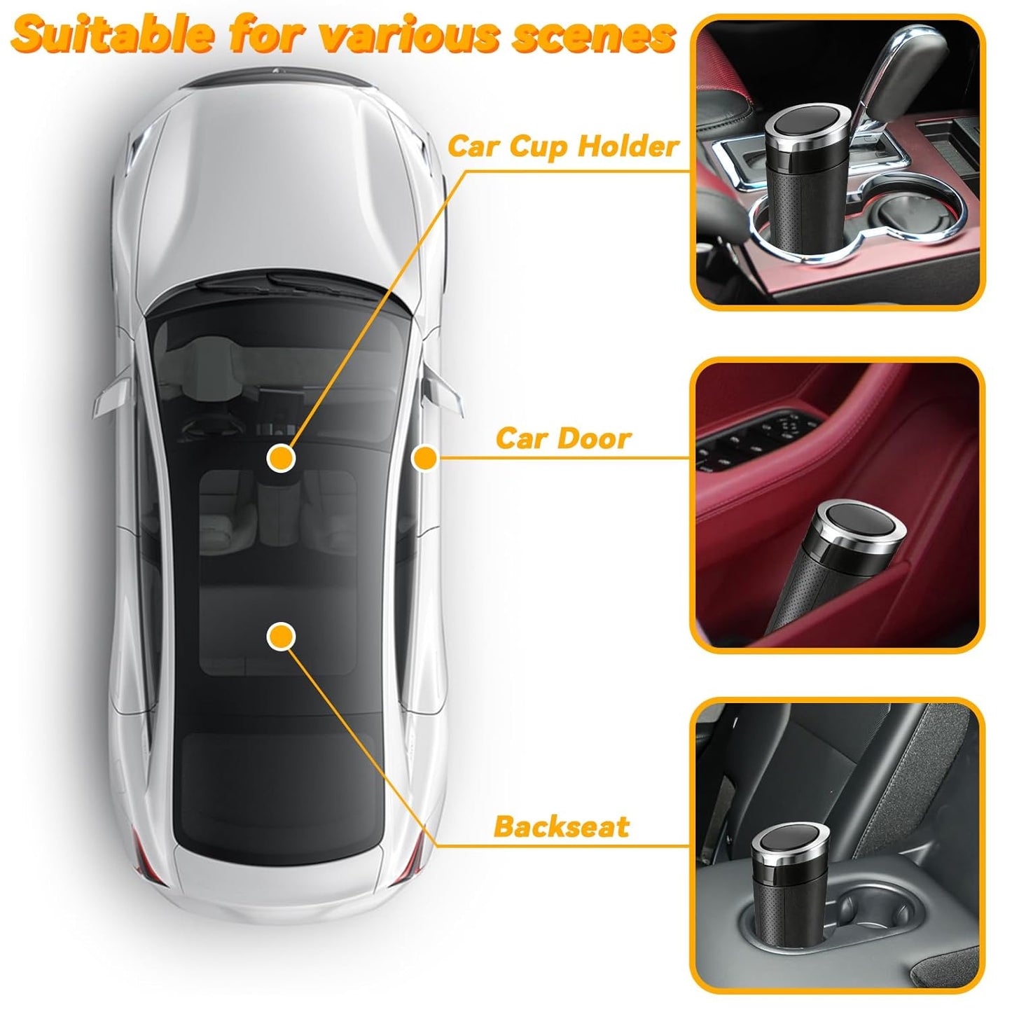 Car Trash Can Bin with Lid, Leakproof Garbage Can for Vehicle, Mini Trash Bin with 90 Attached Trash Bags, Easy to Clean Cup Holder Trash Can for Car, Home, Office