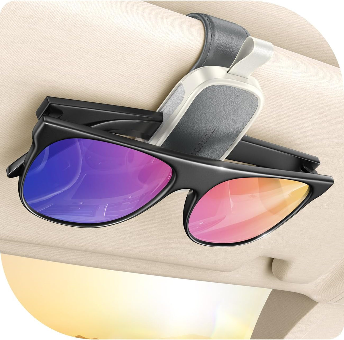 JOYROOM 2026 Unrivaled Stability Sunglass Holder for Car Visor, Magnetic Leather Sunglasses Holder Clip, One Hand Operation Car Glasses Holder, Universal Visor Clips for Cars Accessories, Black
