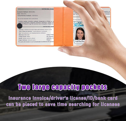 4 PCS Car Registration and Insurance Holder, Vehicle Glove Box Organizers with Closure for License Document, Auto Essential Paperwork Wallet Case Holder, Car Accessories (Black, Car Logo)