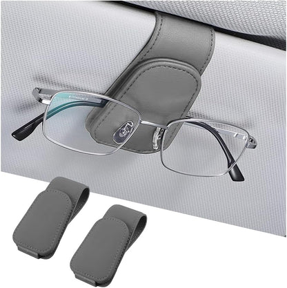 AICEL Sunglasses Holders for Car Sun Visor, Leather Eyeglasses Hanger Mounter, Magnetic Glasses Holder and Ticket Card Clip, Auto Interior Accessories Universal for SUV Pickup Truck