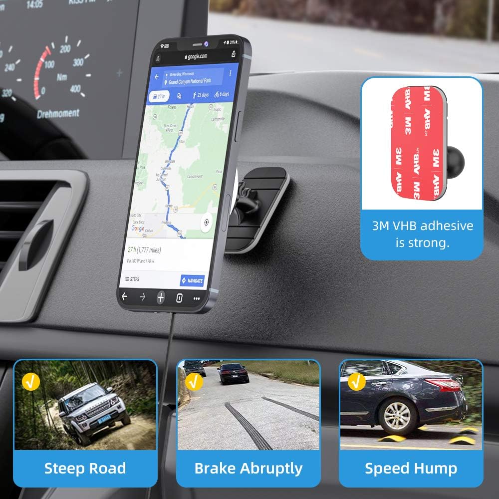 OHLPRO for MagSafe Car Mount Charger iPhone Wireless Car Charger, Stick on Dashboard Magnetic Phone Holder Mount for iPhone 17 Pro Max 16 15 14 Series, 15W Fast Charging, Aluminum Shell