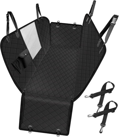 Femuar Dog Car Seat Cover with Storage Pockets Mesh Visual Window, Waterproof Nonslip , Heavy Duty Scratchproof Pet Dog Back Seat Cover Hammock for Cars Trucks and SUVs