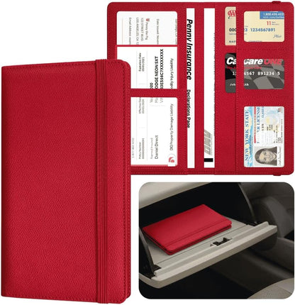 LINTRU Car Insurance and Registration Card Holder, Fits Folded Registration Papers, Double-Stitched Rigid Backing, Secure Elastic Closure, Vehicle Document Organizer, Car Accessories for Men & Women