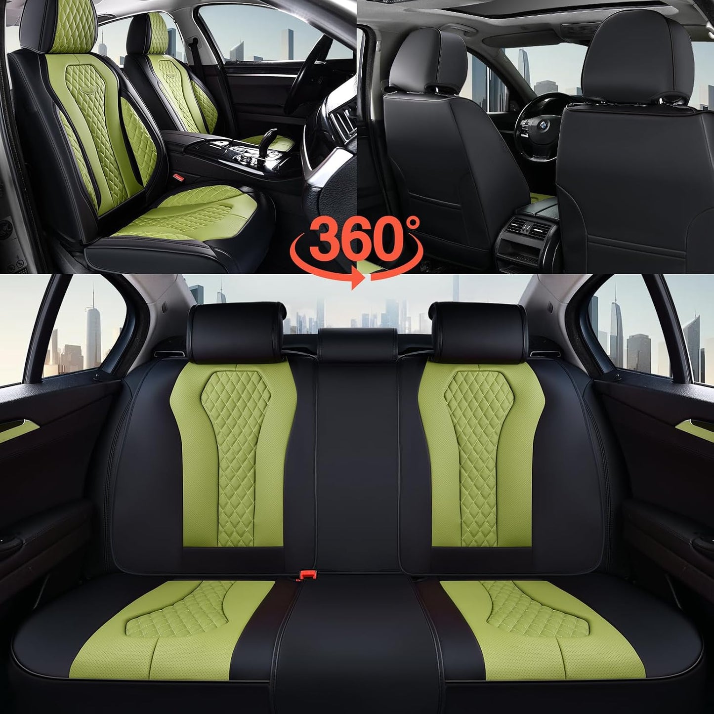 Coverado Seat Covers, Car Seat Covers Full Set, Black Car Seat Cover, Car Seat Covers Front Seats Back Seat Cover, Waterproof Car Seat Cushion, Leather Seat Covers Seat Protector Fit for Most Cars
