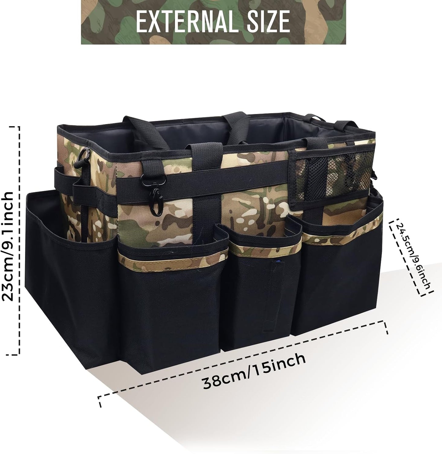 SCAVATA Wearable Cleaning Caddy Organizer with Handle & Shoulder Straps for Housekeepers, Under Sink & Car Cleaning Tool Organizer Bag with 4 Foldable Dividers (Green)