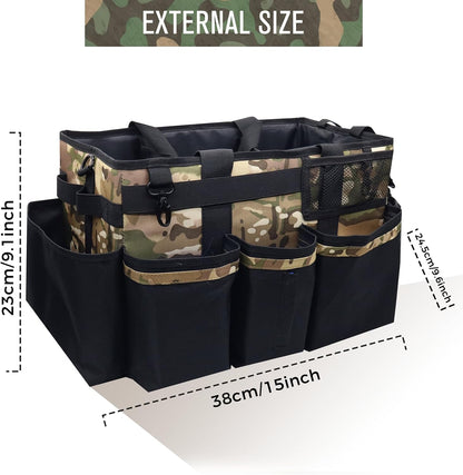 SCAVATA Wearable Cleaning Caddy Organizer with Handle & Shoulder Straps for Housekeepers, Under Sink & Car Cleaning Tool Organizer Bag with 4 Foldable Dividers (Green)