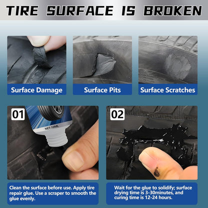 Tire Repair Glue, Rubber Cement for Sidewall Fixes, Suitable for Car, Motorcycle, Bike, Jeep, Off-Road, Truck, Tractor, 20ML, Black