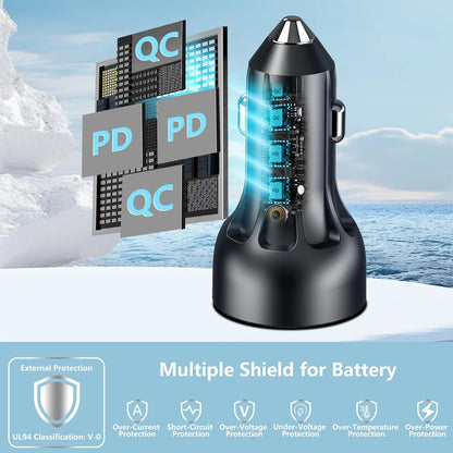 USB C Car Charger, Rombica 2Pack 3-Port 67W Dual PD USB-C&USB-A Car Power Cigarette Lighter USB Charger 3 in 1 PD/QC Type C Fast Car Charge for iPhone 17 17 Pro Max 16 15 14 13 12/Galaxy S26 S25/Pixel
