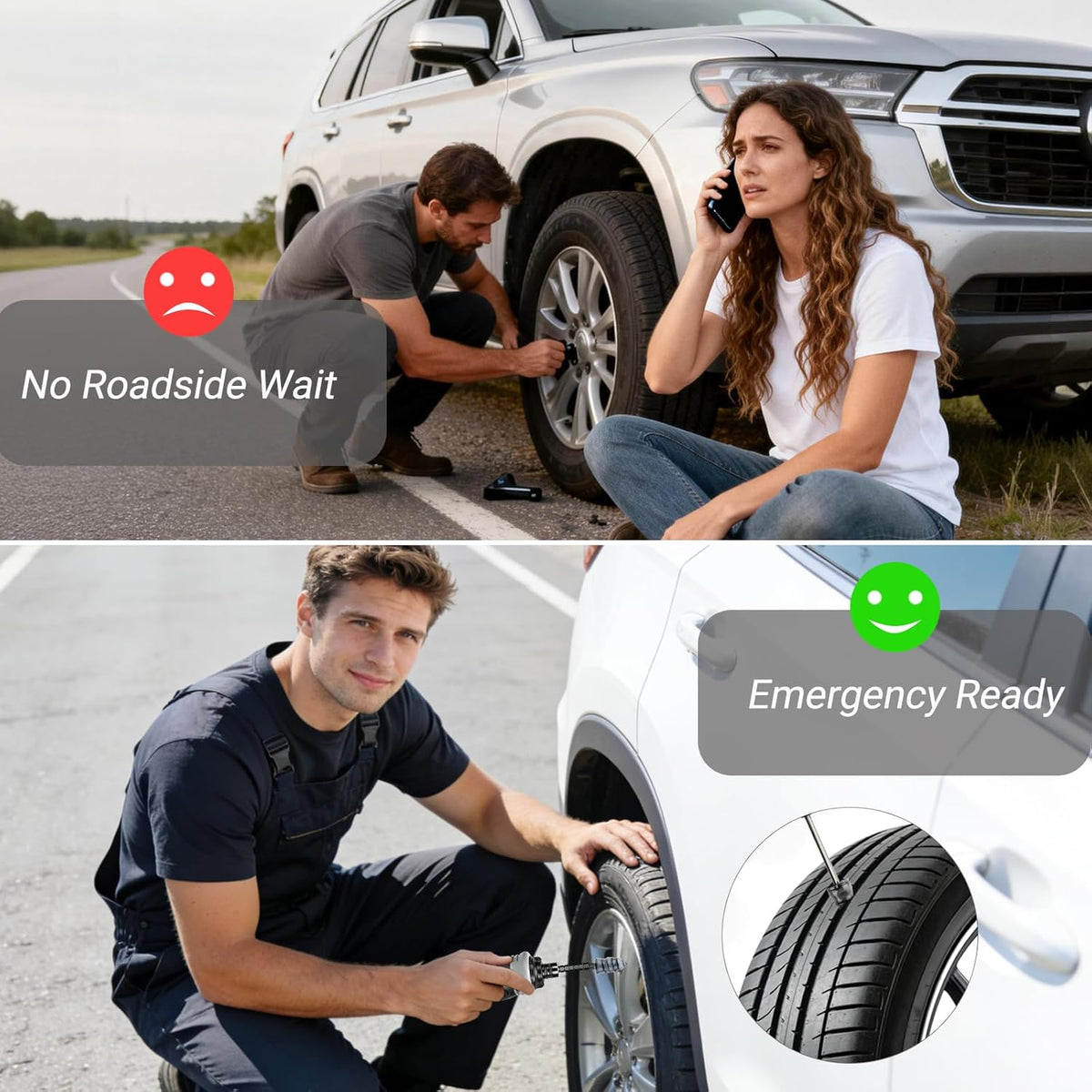 Tire Repair Rubber Nail Kit, Premium Spiral Screw-in Tire Plugs with 2 Sizes, Emergency Roadside Flat Tire Fix Tool for Car Truck Motorcycle Tractor ATV SUV - Fast Self Service Repair, 61 PCS