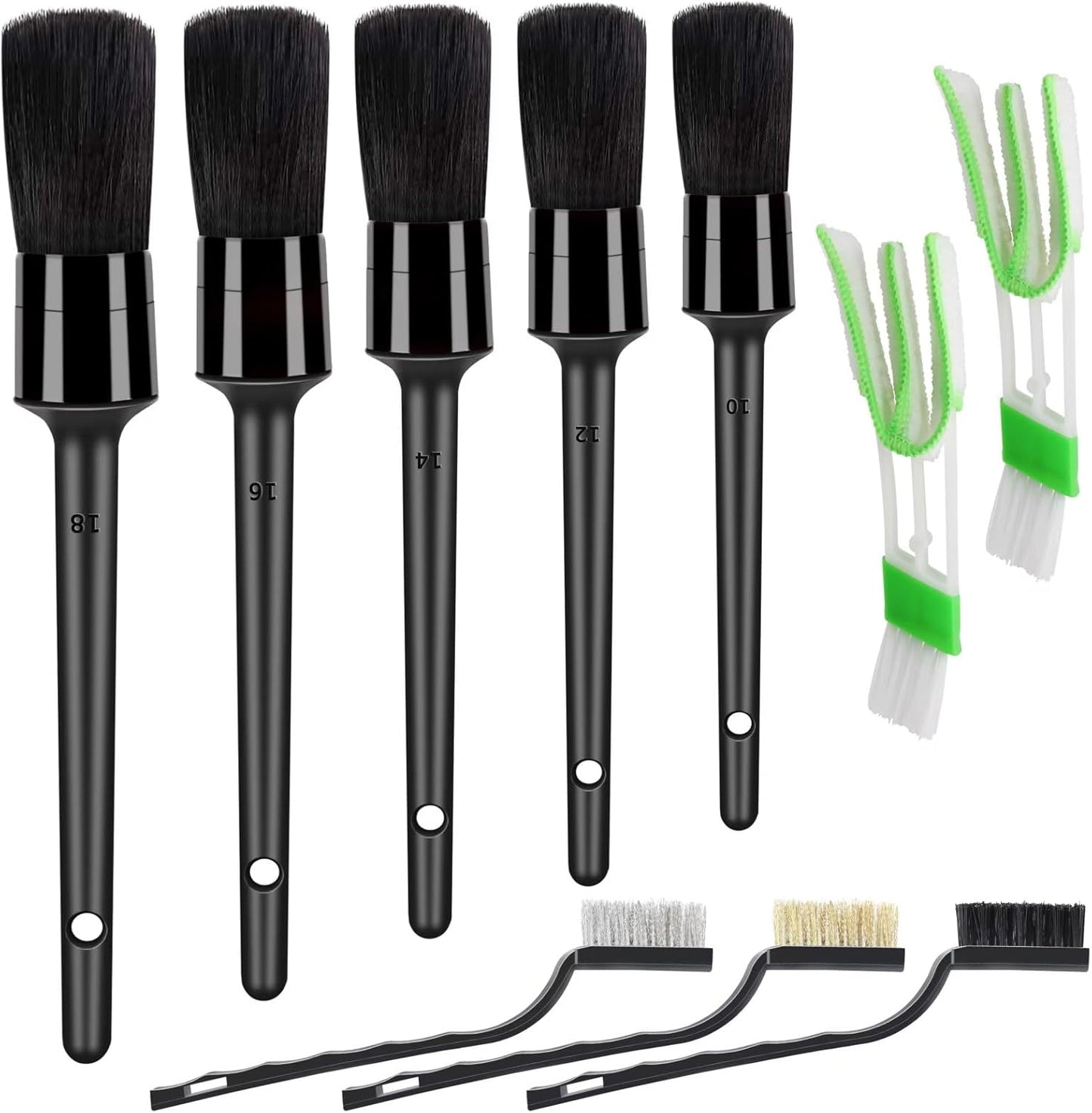 HMPLL 10pcs Auto Car Detailing Brush Set Car Interior Cleaning Kit Includes 5 Boar Hair Detail Brush,3 Wire Brush, 2 Air Vent Brush for Cleaning Car Interior Exterior, Dashboard Engines Leather Wheel
