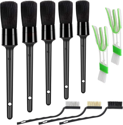 HMPLL 10pcs Auto Car Detailing Brush Set Car Interior Cleaning Kit Includes 5 Boar Hair Detail Brush,3 Wire Brush, 2 Air Vent Brush for Cleaning Car Interior Exterior, Dashboard Engines Leather Wheel