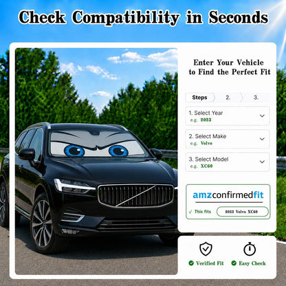 Car Windshield Sun Shade, Funny Cartoon Eyes Sun Visor for Car Windshield Universal Fits Sedan Compact Car Hatchback SUV, UV Heat Protection - 59 x 27.5