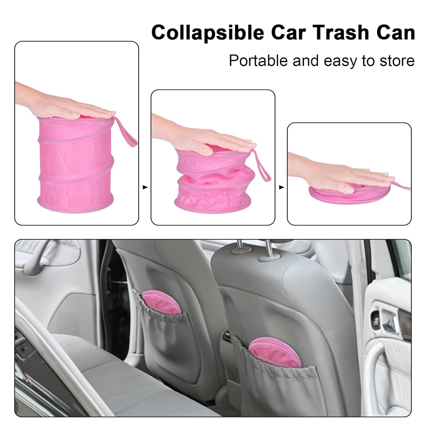 Car Trash Can, 2 Packs Mini Collapsible Pop-up Car Garbage Can, Waterproof Hanging Car Trash Bag with Velcro, Car Trash Bin, Black