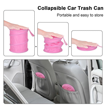 Car Trash Can, 2 Packs Mini Collapsible Pop-up Car Garbage Can, Waterproof Hanging Car Trash Bag with Velcro, Car Trash Bin, Black