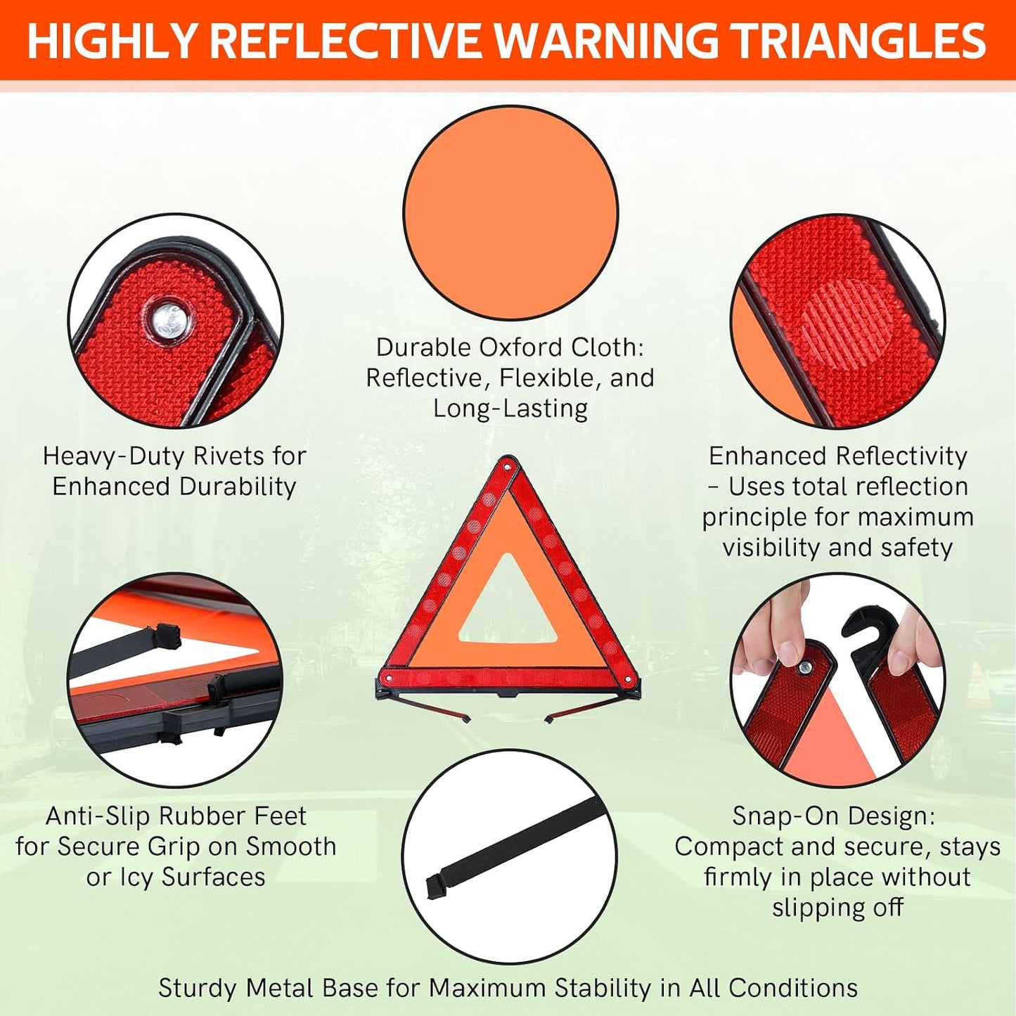 MYFULLY 2 Pack Emergency Warning Triangle and Reflective Safety Vest Set – Foldable Reflective Roadside Triangles, Essential Car Emergency Kit for Vehicle Breakdowns and Road Safety