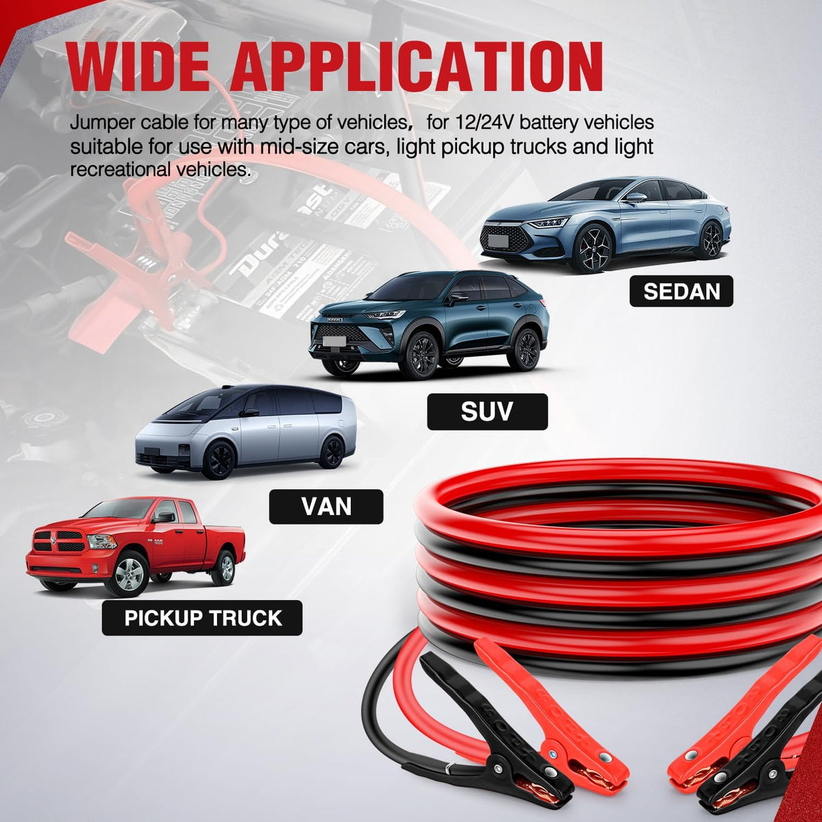 Nilight Jumper Cables for Car Battery 8 Gauge 12 FT Booster Cable Heavy Duty 250 A CCA with Carrying Bag Jump Start Emergency Kit Pickup Vans SUV Sedan Motorcycle