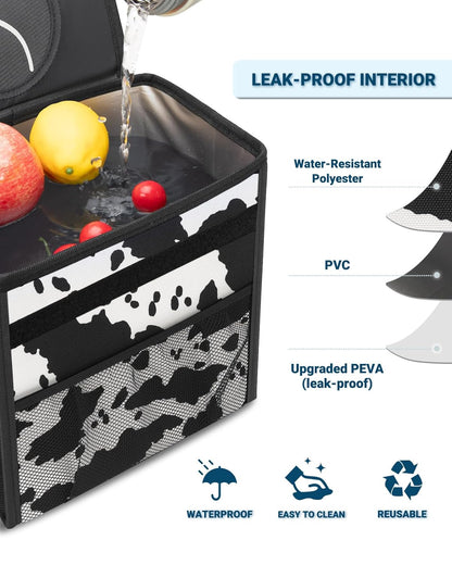 Capolo Car Trash Can with Lid, Leakproof Car Trash Bag Hanging Waterproof Automotive Garbage Can with Storage Pockets Mini Vehicle Trash Bin for Back/Front Seat(Black,2.5 Gallon)