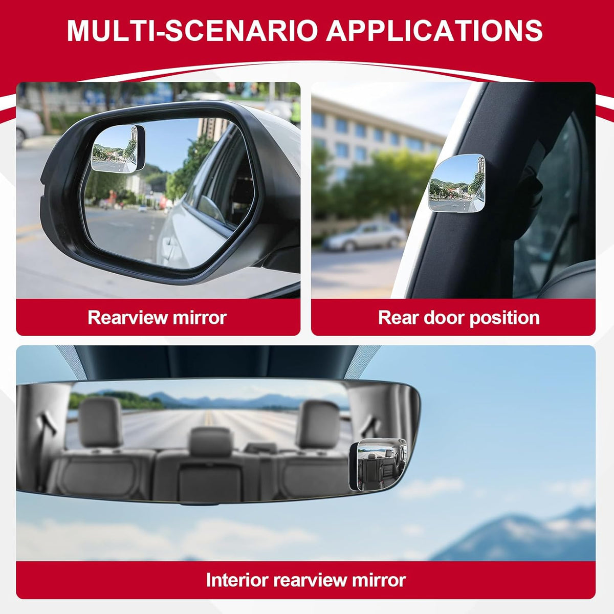 LivTee Blind Spot Mirrors, HD Glass Frameless Convex Rear View Mirrors, Wide Angle Adjustable Stick for Side Mirror, Automotive Exterior Accessories for Car, SUV & Trucks, Pack of 2