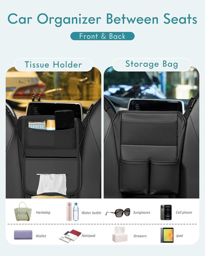 FLORICH Car Seat Gap Filler, Pro-Seats Gap Filler Organizer and Storages 2-in-1, Premium Leather Center Console Organizer, Car Organizer Front Seat Universal Fit for Car SUV Truck