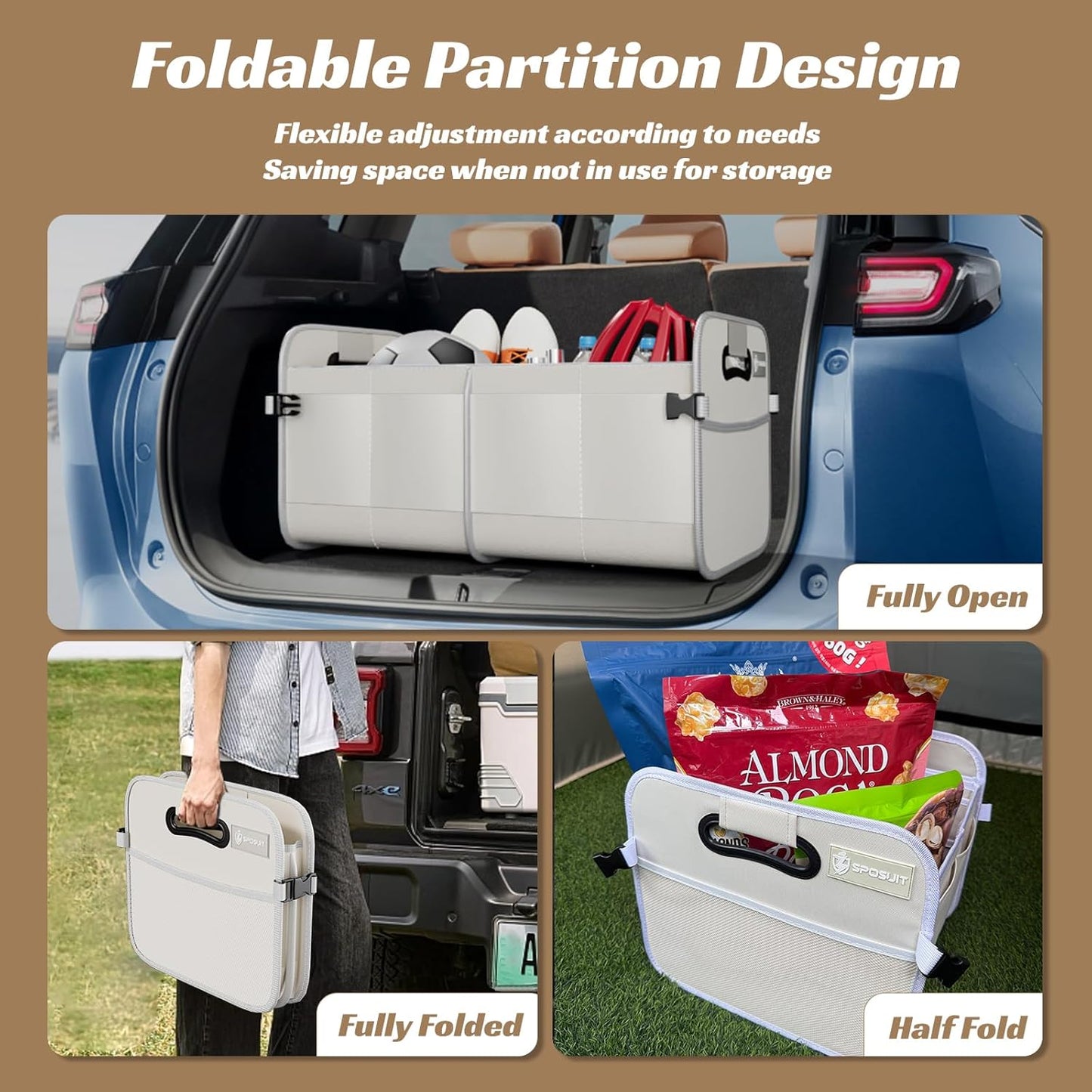 Sposuit Trunk Organizer for Car - 70L Collapsible Car Storage with 11 Pockets & Reinforced Handles, SUV Trunk Organizers for Grocery Cargo(Black)