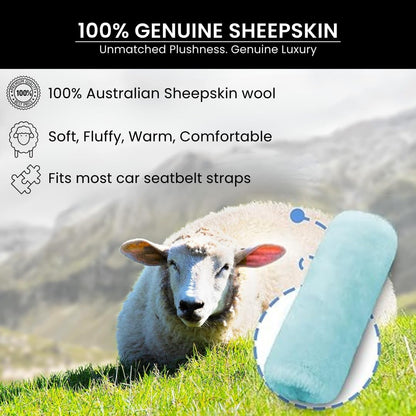 Andalus Brands 2 Pack Genuine Merino Wool Sheepskin Seat Belt Cover – Soft Shoulder Pad, Neck Cushion Protector – Authentic Car Accessories (Pearl)