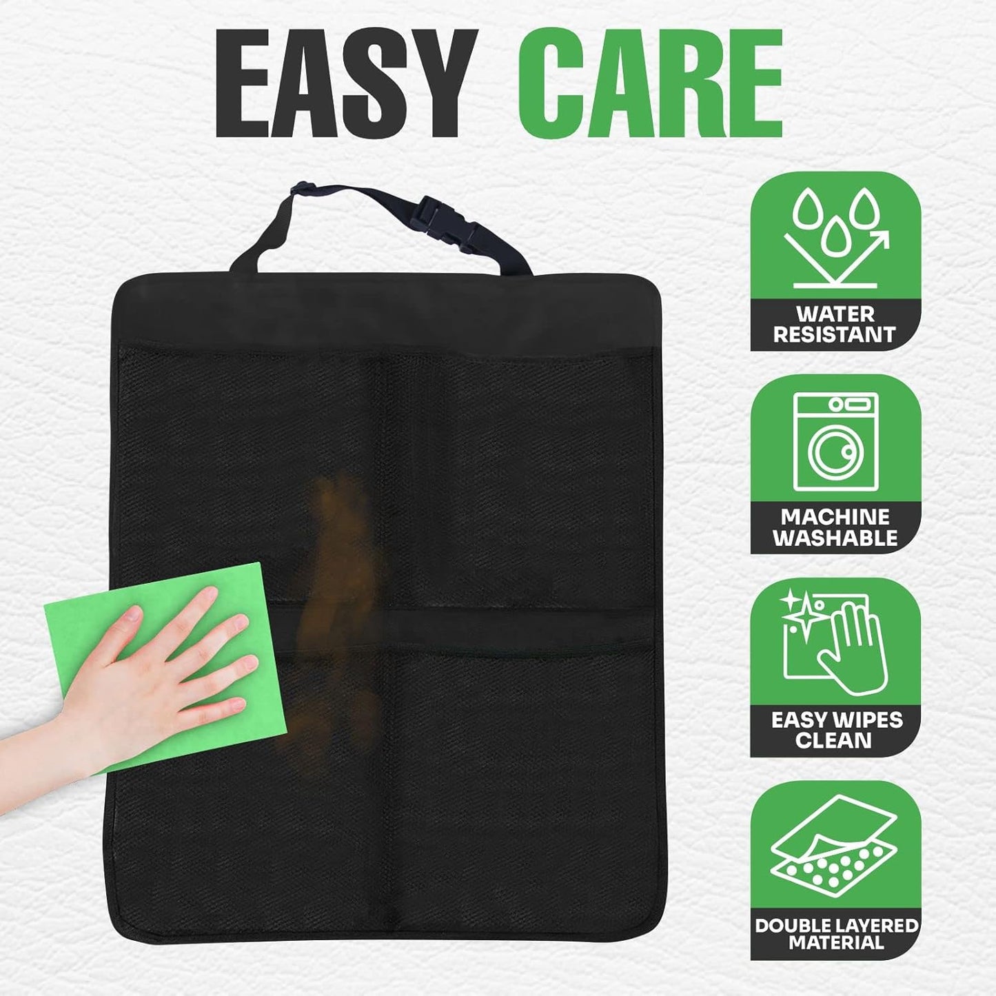 lebogner Back Seat Cover For Kids + 3 Pocket Storage Organizer, 2 Pack X-Large Waterproof Kick Mats Backseat Protector, Car Seat Back Protectors For Vehicles To Protect From Dirt, Mud & Scratches