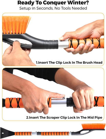 EcoNour 27" Aluminum Ice Scrapers for Car Windshield | Car Snow Scraper Window and Snow Brush with Ergonomic Foam Grip Winter Accessories (Orange)