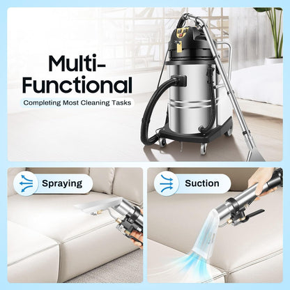 40L/10.6Gal Commercial Carpet Cleaner Machine, 3-in-1 Heavy Duty Extractor Vacuum with 1049W Power & 230mbar Suction, Professional Upholstery Cleaner for Sofa Curtain Car, Stainless Steel Wet Dry Vac