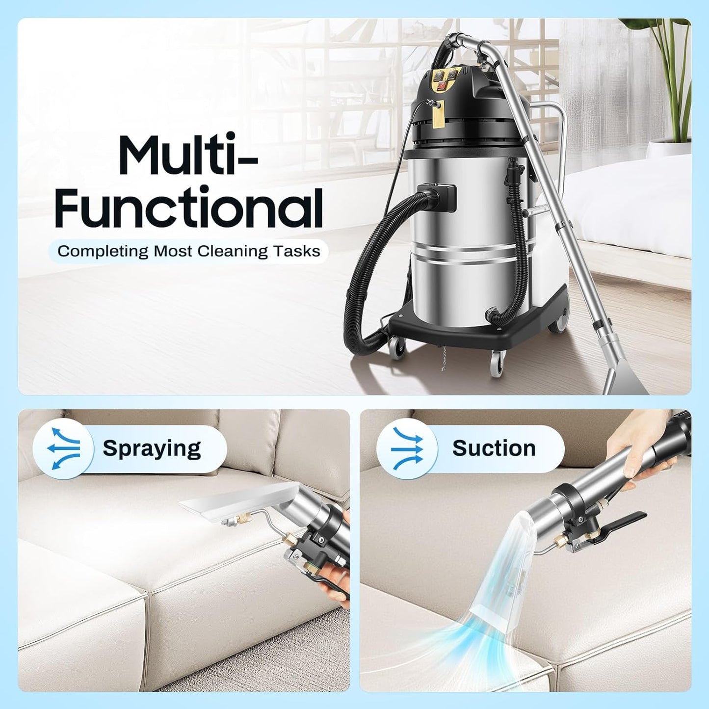 40L/11Gal Commercial Carpet Cleaner, 3 in 1 Multi-Purpose Floor Cleaning Machine Heavy Duty Extractor Vacuum Washing Machine, 1049W Powerful Sofa Curtain Carpet Cleaning Machine
