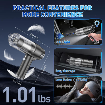 KMM Handheld Car Vacuum Cleaner, 10000PA Vacuum Cleaner & Air Duster, 120W High Power Hand Held Vacuum Cordless, Portable Vacuum Rechargeable with Multi-Nozzles & LED Light for Car, Home, Pet, Office