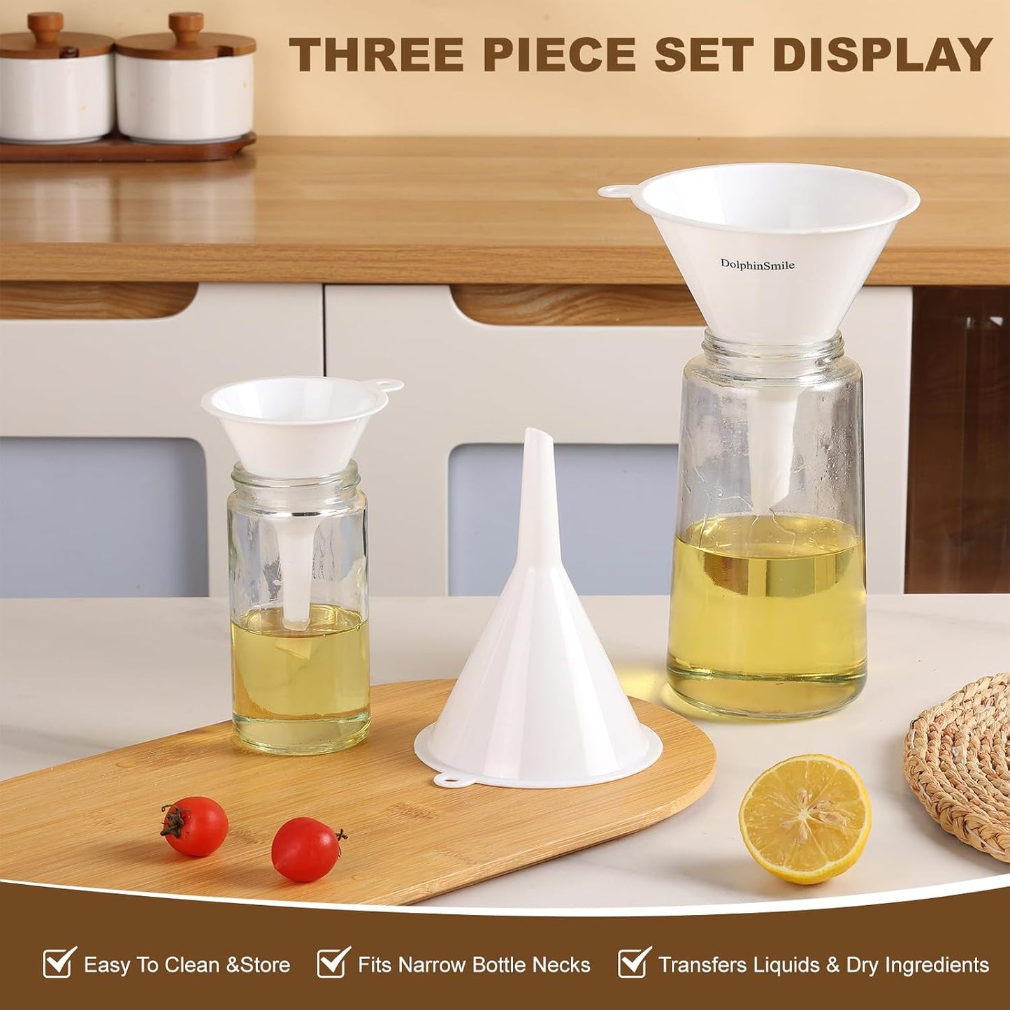 Plastic Kitchen Funnel Set of 3, Round Kitchen Funnels for Filling Bottles, Durable and Multifunctional Funnels for Filling Canning, Cooking, Lab or Car Oil (Gray)