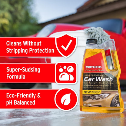 Mothers California Gold High Performance Car Wash, 64 oz. — pH Balanced, Eco-Friendly, Super-Sudsy, Foam Cannon, Safely Cleans Without Stripping Wax, Sealant or Coating, Removes Dirt & Grime (05664)