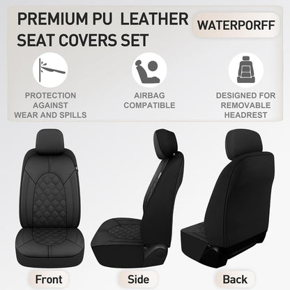 CAROMOP Luxury PU Leather Car Seat Covers Full Set-Waterproof Seat Protectors with Split Bench Seat Covers for Cars-Universal Cars Interior Covers for Sedans, SUVs, Pick-up Trucks(Gray/Gray Line)