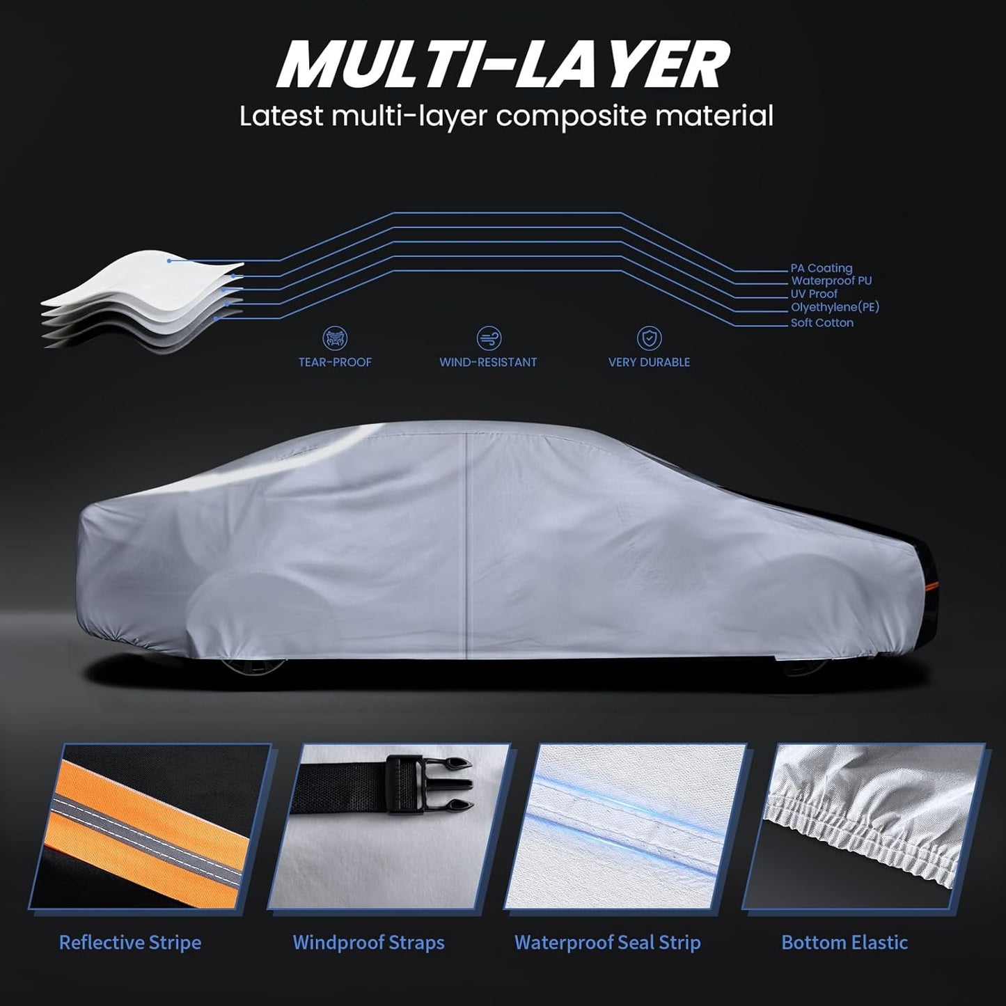 Large SUV Car Cover for Chevy Suburban 100% Waterproof All Weather, Heavy Duty Outdoor Full Exterior Covers Rain Sun Wind UV Protection. - Colors A