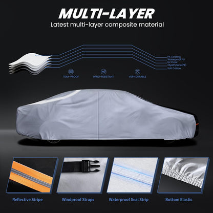 Large SUV Car Cover for Chevy Suburban 100% Waterproof All Weather, Heavy Duty Outdoor Full Exterior Covers Rain Sun Wind UV Protection. - Colors A