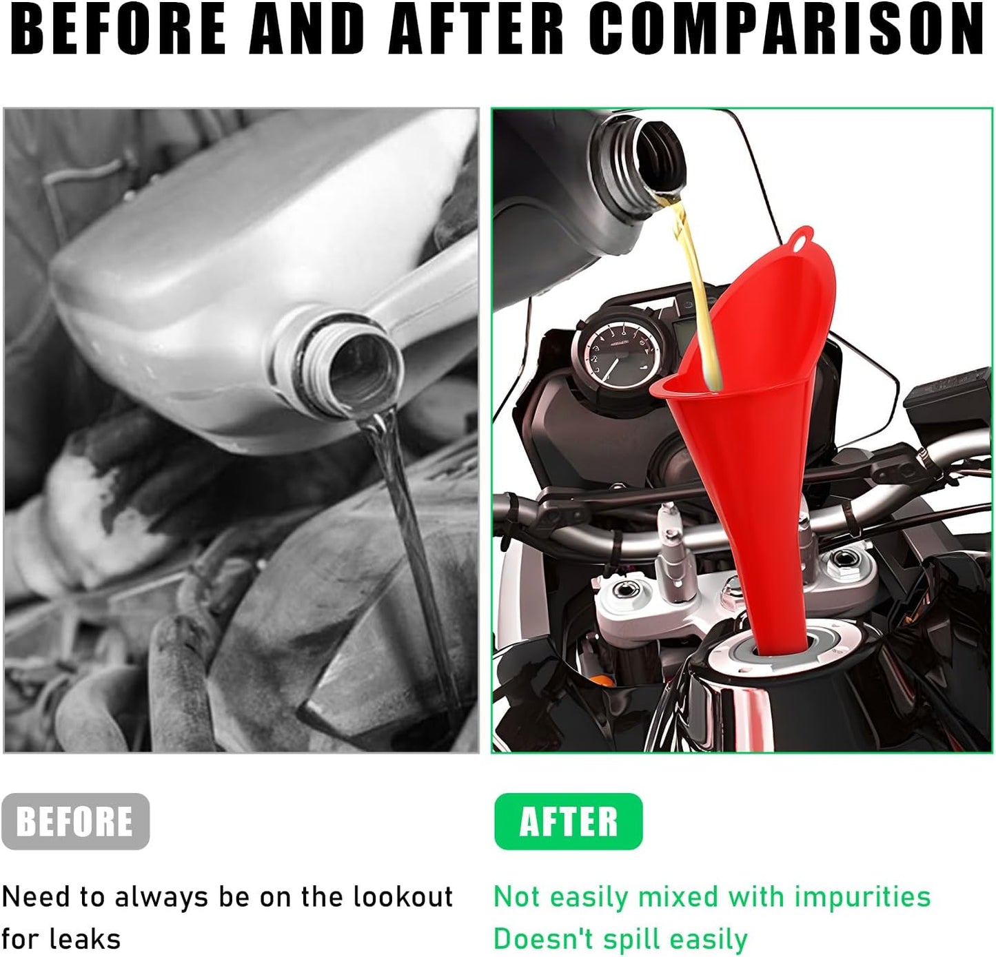 DXNQ Oil Funnel, Automotive Multi-Function Plastic Fuel Funnel with Long Neck, Universal Engine Oil Funnel for Filling Oils Gas Lubricants and Fluids, Car Accessories (Black)