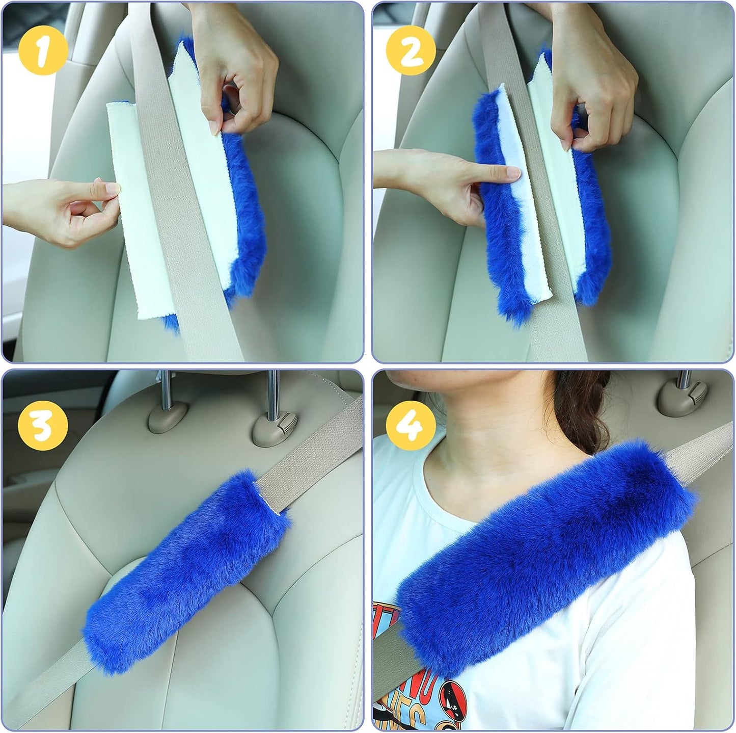 Boao 4 Pack Faux Sheepskin Car Seat Belt Pads Seatbelt Protector Soft Seat Belt Shoulder Strap Cover Comfort Harness Pad(Black, 9.9 Inch)