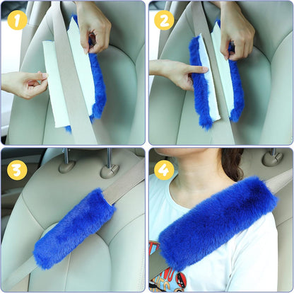 Boao 4 Pack Faux Sheepskin Car Seat Belt Pads Seatbelt Protector Soft Seat Belt Shoulder Strap Cover Comfort Harness Pad(Black, 9.9 Inch)