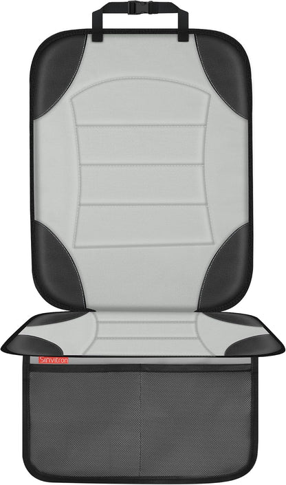 Sinvitron Car Seat Protector for Child Car Seat - Waterproof Non-Slip Leather Mat with 2 Mesh Pockets, Universal Seat Cover for Baby, Pets & Vehicles(2-Pack,Black)