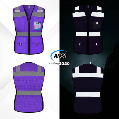 Reflective Vest for Women, Mesh Womens Safety Vest with 11 Pockets and Zipper, Hi Vis Neon Construction Work Vest for Lady Surveyors/Workers, Snugly-Fitted, ANSI Compliant (U-Yellow, S)