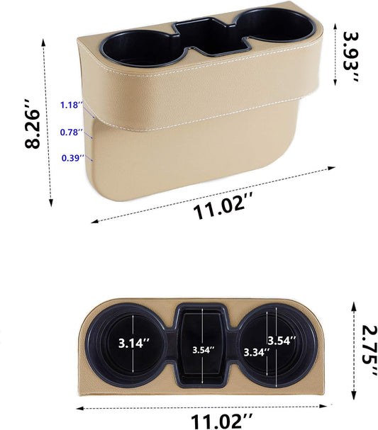 IOKONE Car Cup Holder, Auto Cup Drink Holders，Multifunctional Auto Front Seat Organizer with PU Leather Cover, Gap Filler Storage Box Coin Bucket Console Side Pocket Cell Mobile Phone Holder (Black)